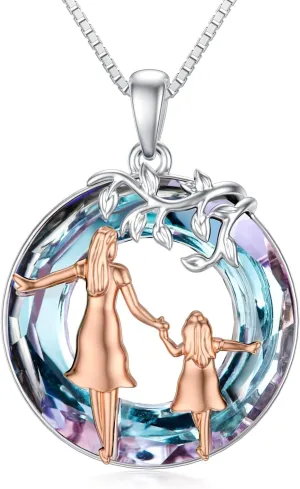 Mother Daughter Necklace 925 Sterling Silver Mom Necklace Mama Crystal Pendant Jewelry Gifts for Women