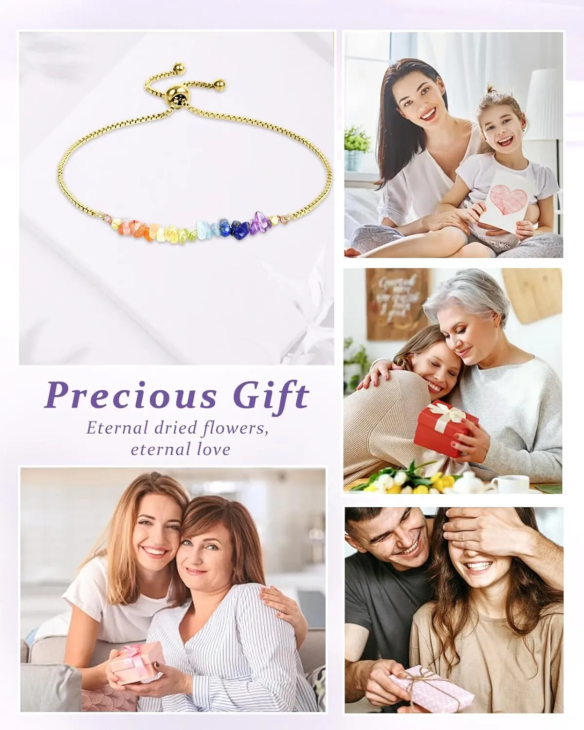 Mothers Day Gifts Bracelet for Women - Natural Real Flower Healing Stone Bracelet from Son Daughter to Mom, Birthday Gifts for Mother Grandma Wife Sisters and Friends