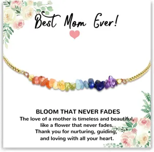 Mothers Day Gifts Bracelet for Women - Natural Real Flower Healing Stone Bracelet from Son Daughter to Mom, Birthday Gifts for Mother Grandma Wife Sisters and Friends