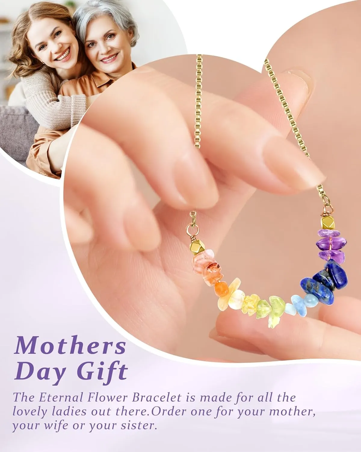 Mothers Day Gifts Bracelet for Women - Natural Real Flower Healing Stone Bracelet from Son Daughter to Mom, Birthday Gifts for Mother Grandma Wife Sisters and Friends