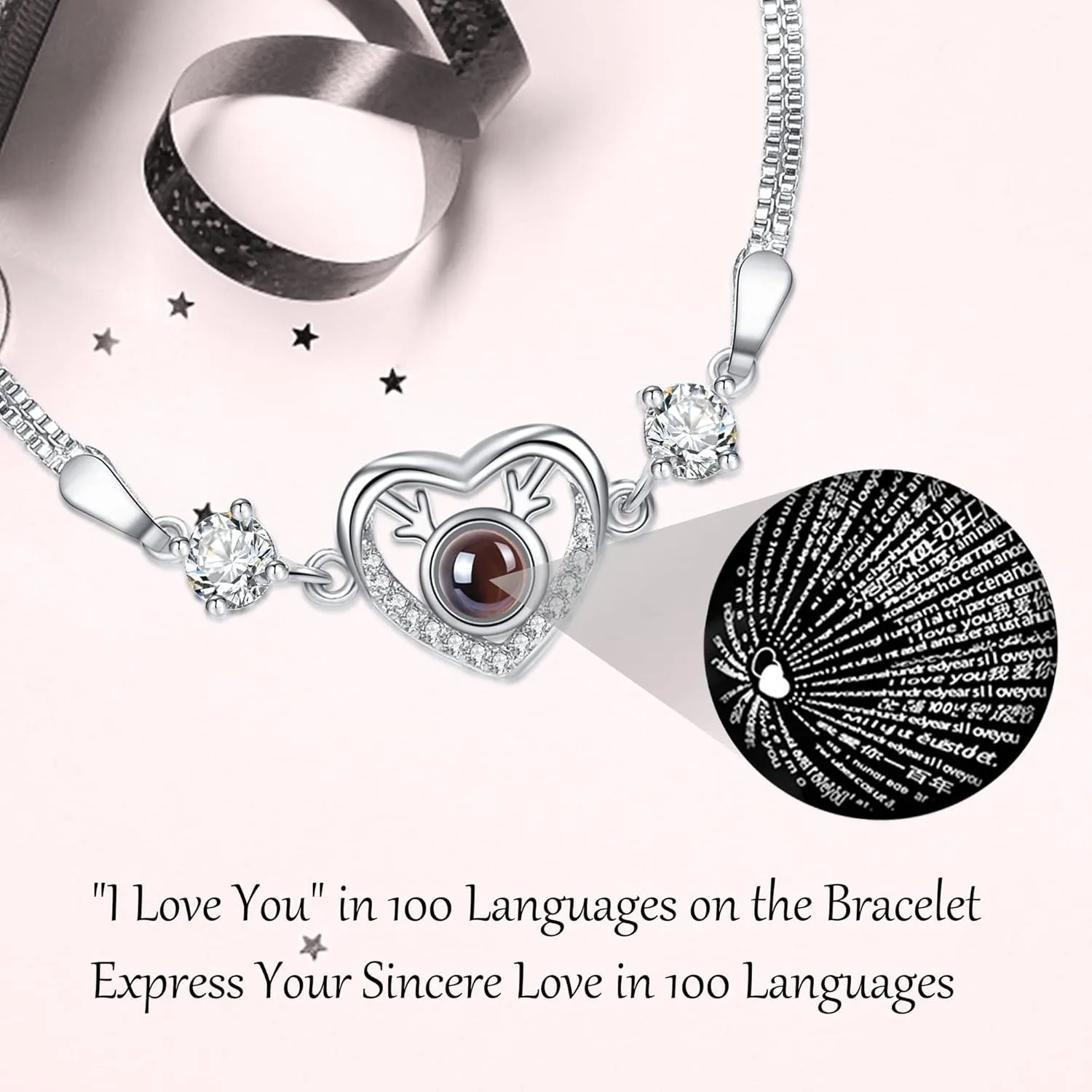 Mothers Day Gifts for Mom/Bonus Mom/Grandma/Mother-in-law 100 Language Projection Bracelets Anniversary Birthday Jewelry