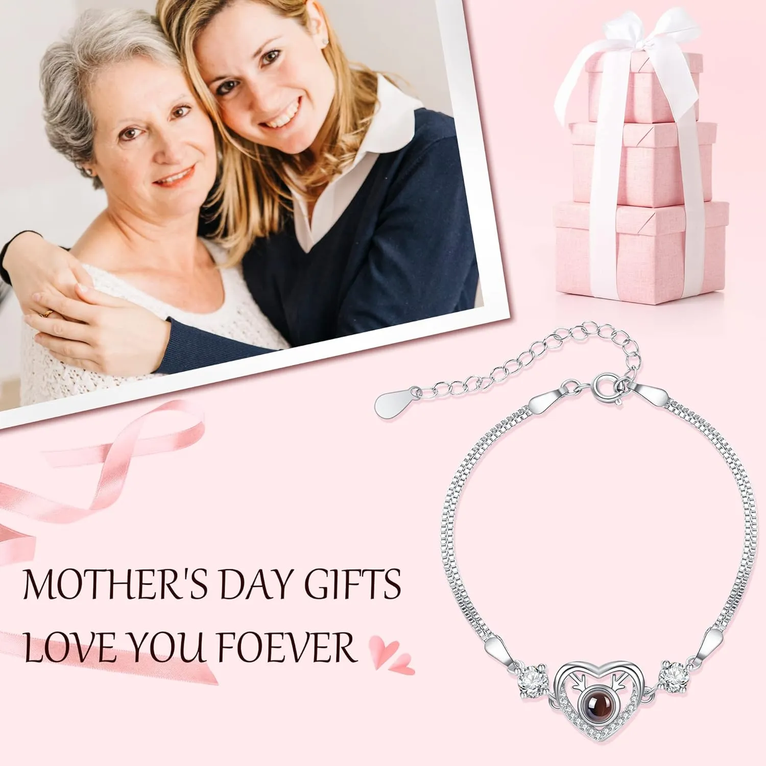 Mothers Day Gifts for Mom/Bonus Mom/Grandma/Mother-in-law 100 Language Projection Bracelets Anniversary Birthday Jewelry