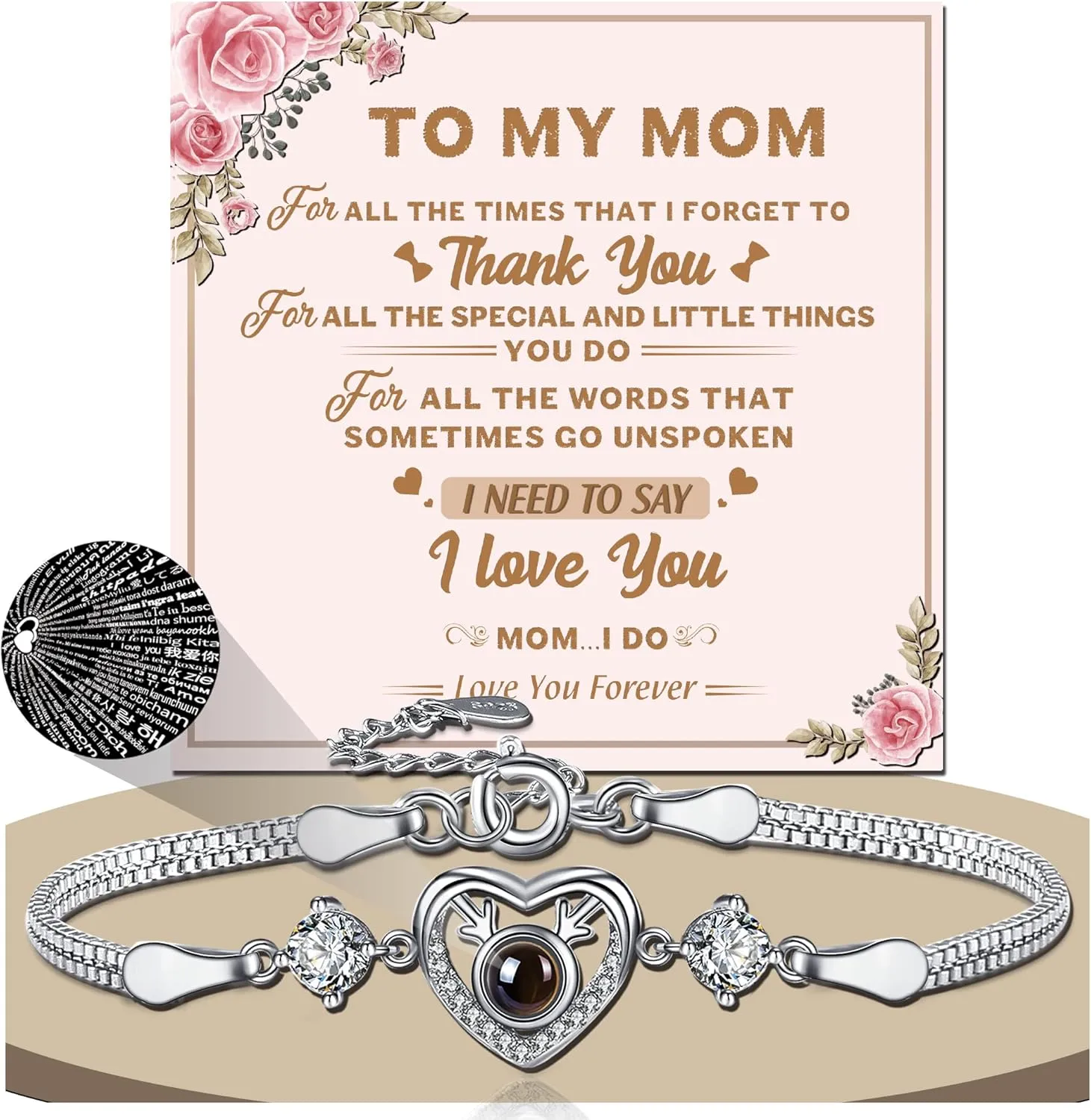 Mothers Day Gifts for Mom/Bonus Mom/Grandma/Mother-in-law 100 Language Projection Bracelets Anniversary Birthday Jewelry