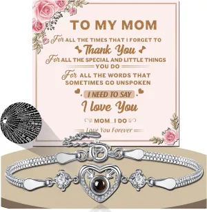 Mothers Day Gifts for Mom/Bonus Mom/Grandma/Mother-in-law 100 Language Projection Bracelets Anniversary Birthday Jewelry