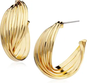 Multi-Strand Twist Hoop Earrings - 16K Gold Plated & Matte Silver Color Options - Hypoallergenic, Lightweight Jewelry