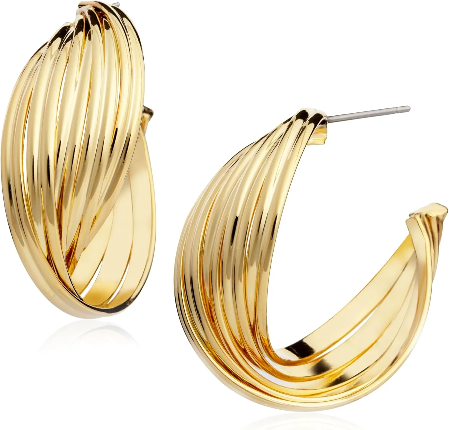 Multi-Strand Twist Hoop Earrings - 16K Gold Plated & Matte Silver Color Options - Hypoallergenic, Lightweight Jewelry