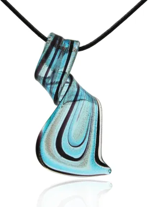 Murano Inspired Twist and Twirl Glass Pendant Necklace for Women Handcrafted Artisan Hypoallergenic Italian Style Jewelry
