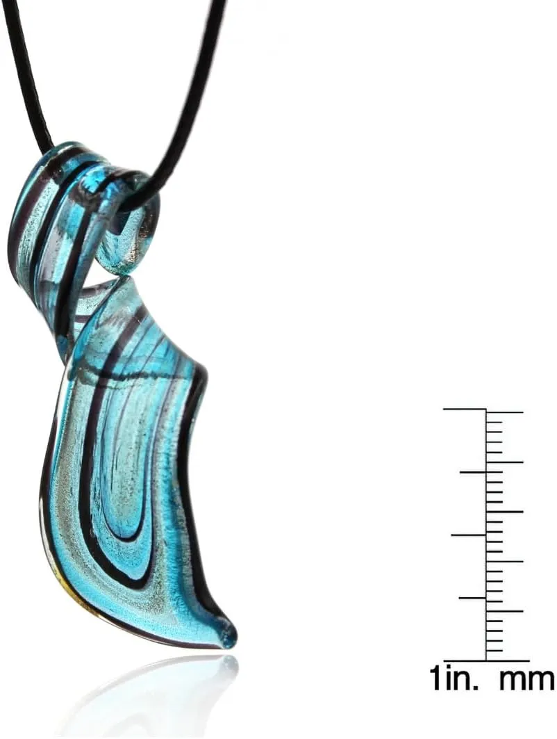 Murano Inspired Twist and Twirl Glass Pendant Necklace for Women Handcrafted Artisan Hypoallergenic Italian Style Jewelry