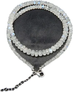 Myhealingworld Natural Faceted Blue Fire Rainbow Moonstone Gemstone Beads 16 Inch Beaded Necklace with Additional 2 inch 92.5 Sterling Silver Extension. Bead Size Varies from 2mm to 5mm.