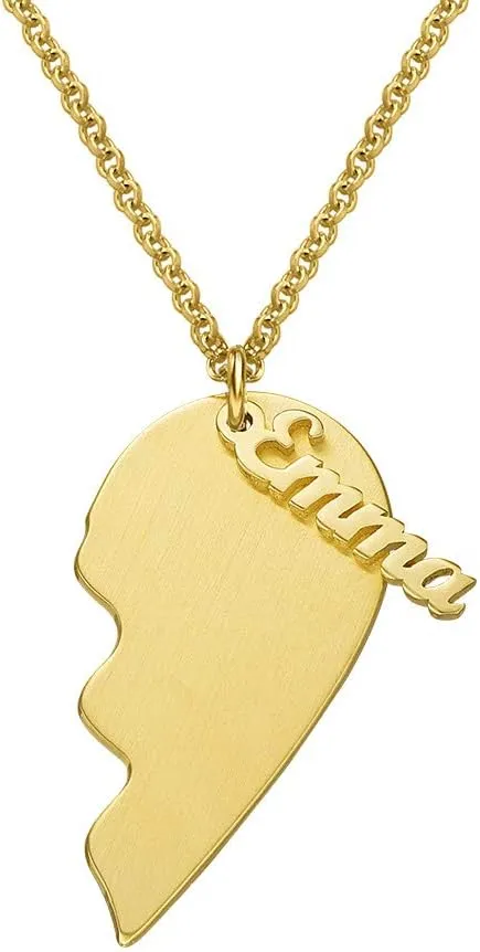 MYKA - Personalized Broken Heart Necklace - Couples Jewelry for Girlfriend, Her, Him, Women, Men - Custom Engraved Unisex Couple Pendant - Gift For Valentine's Day, Birthday, Mother's Day, Christmas