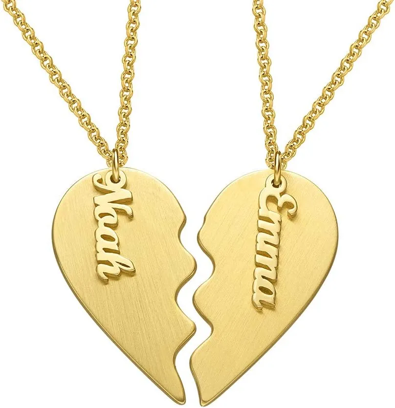 MYKA - Personalized Broken Heart Necklace - Couples Jewelry for Girlfriend, Her, Him, Women, Men - Custom Engraved Unisex Couple Pendant - Gift For Valentine's Day, Birthday, Mother's Day, Christmas