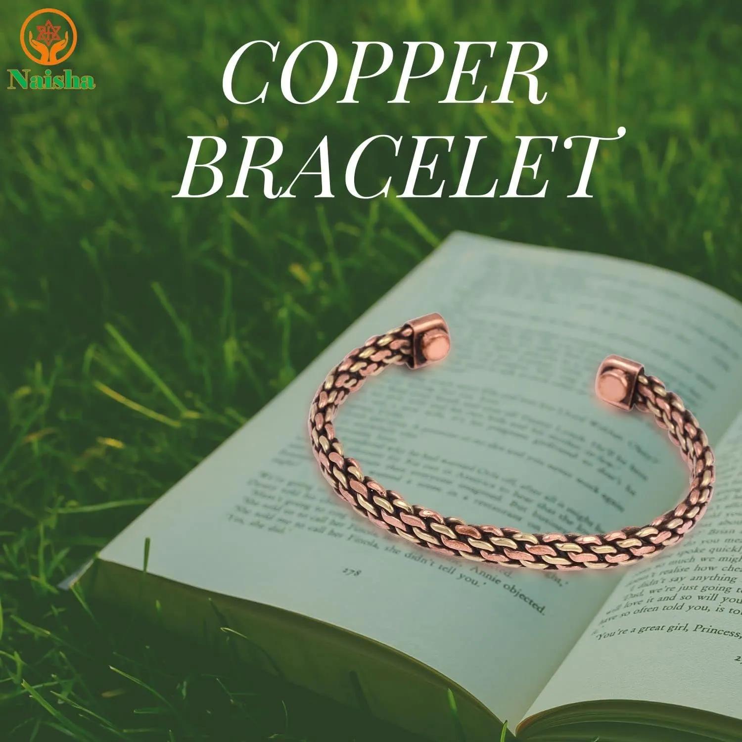 NAISHA Indian Copper Bracelet Handcrafted Chakra Bracelets Jewelry Cuff Gift Bangle Women & Men