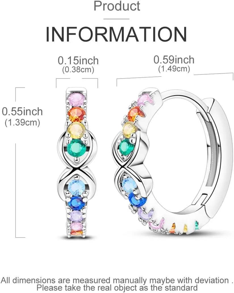 NARMO Earrings for Women 925 Sterling Silver Heart Hoops Small Colorful Rainbow Hoop Earrings Huggie Earrings