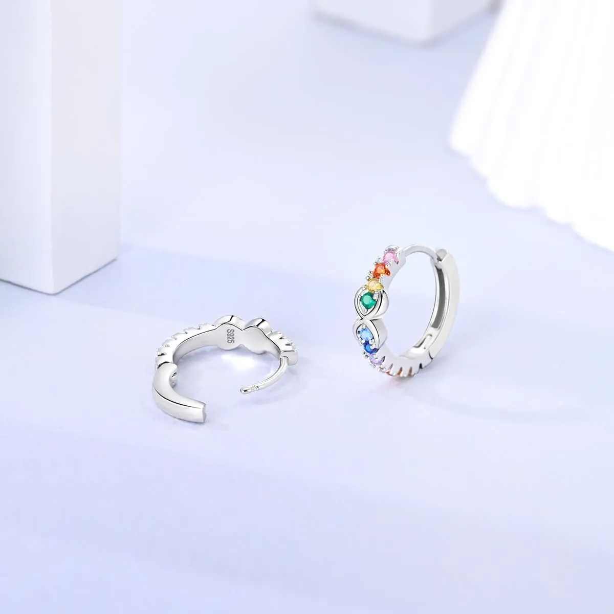 NARMO Earrings for Women 925 Sterling Silver Heart Hoops Small Colorful Rainbow Hoop Earrings Huggie Earrings