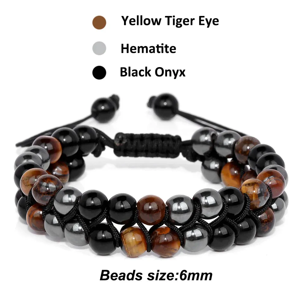 Natrual Stone Wrap Bracelets For Women Men Tiger Eye Stone Moonstone Austria Crystal Hematite Triple Protection Bracelet Jewelry