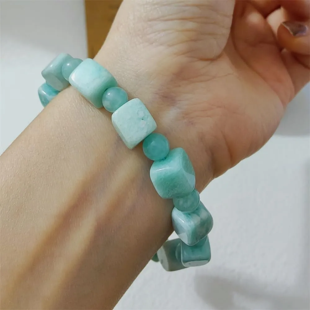 Natural Crystal square beads Bracelet  Trendy Jewellery Orange Sunstone amazonite Multiple styles of square Stretch bracelets