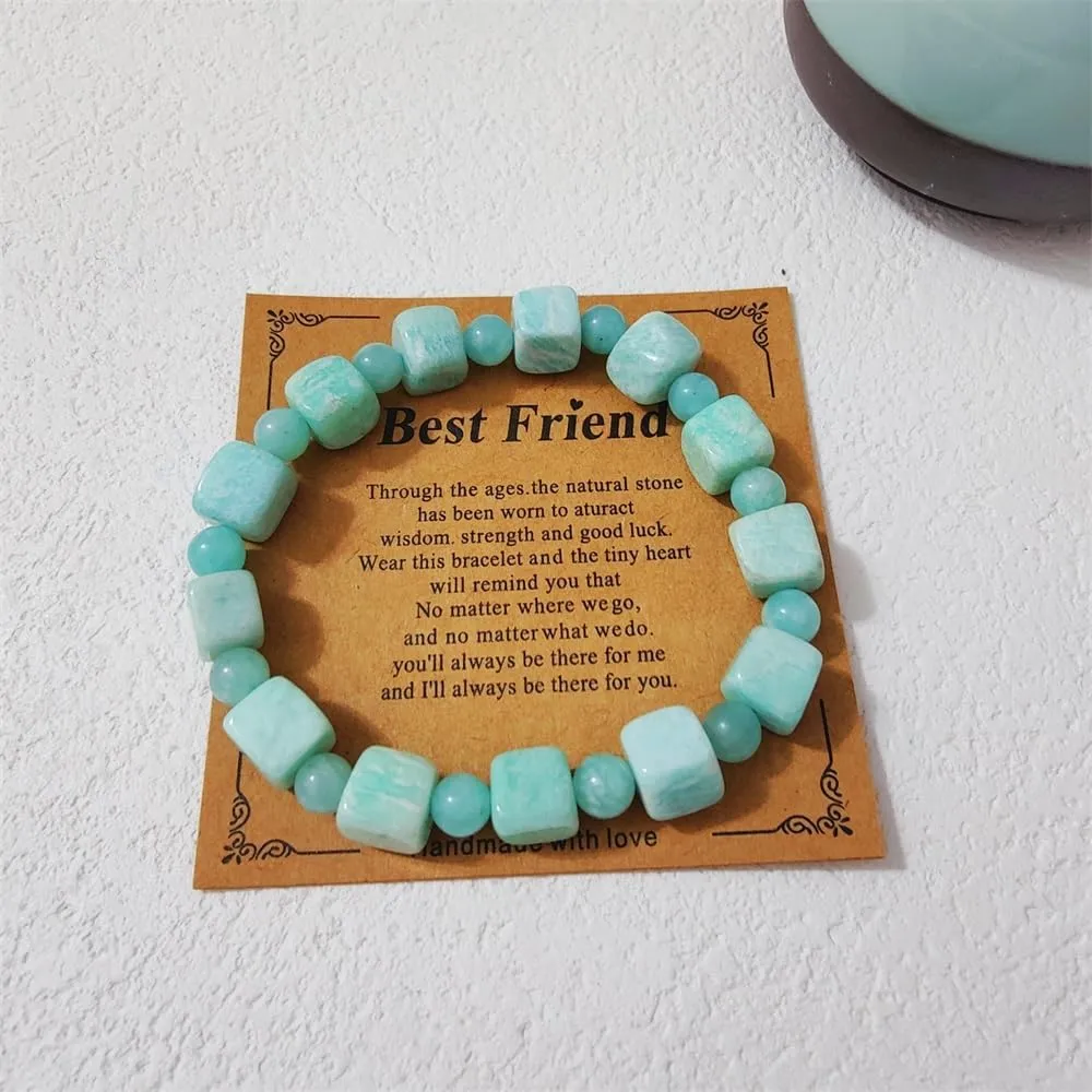 Natural Crystal square beads Bracelet  Trendy Jewellery Orange Sunstone amazonite Multiple styles of square Stretch bracelets