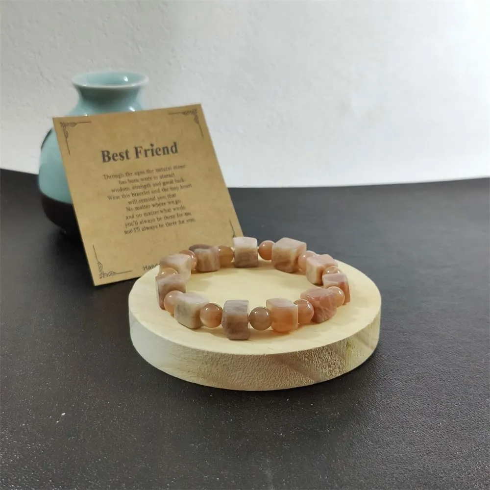 Natural Crystal square beads Bracelet  Trendy Jewellery Orange Sunstone amazonite Multiple styles of square Stretch bracelets