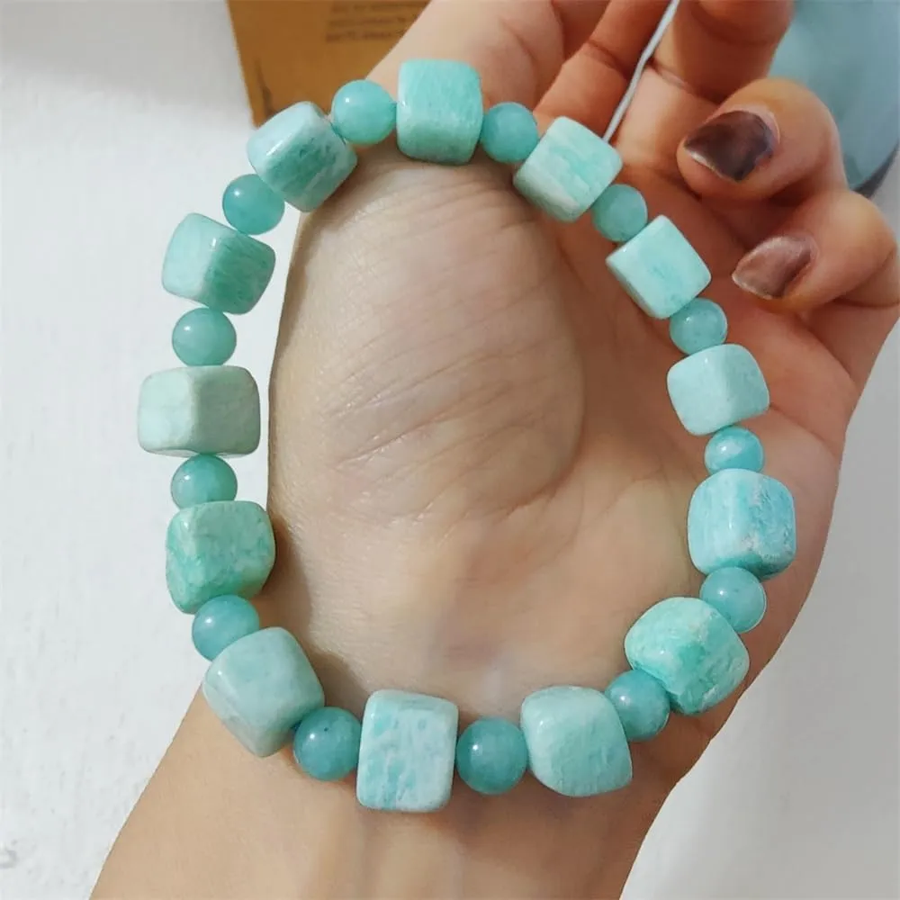 Natural Crystal square beads Bracelet  Trendy Jewellery Orange Sunstone amazonite Multiple styles of square Stretch bracelets