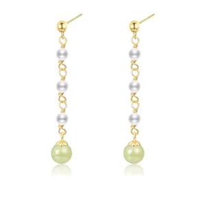 Natural Hetian Jade & Pearl Earrings for Women, Dainty Lucky Green Jade Charm Pendant Jewelry Studs, Handmade Ear Stud Earrings Hoop Earrings for Women (925 Sterling Silver with Gold Plated)
