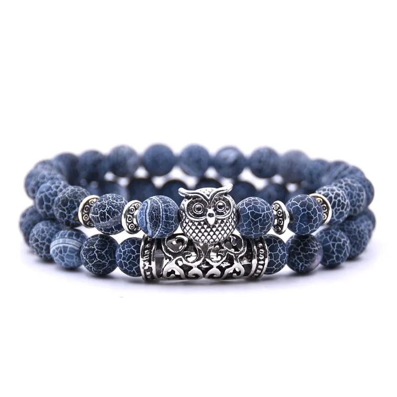 Natural Lava Stone Tibetan Healing 2-Piece Bracelet Set