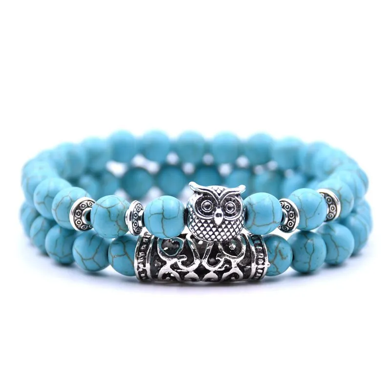 Natural Lava Stone Tibetan Healing 2-Piece Bracelet Set