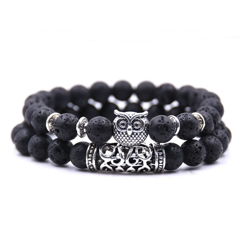 Natural Lava Stone Tibetan Healing 2-Piece Bracelet Set