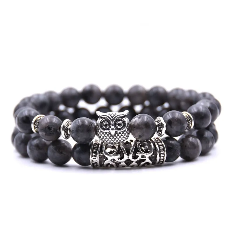 Natural Lava Stone Tibetan Healing 2-Piece Bracelet Set