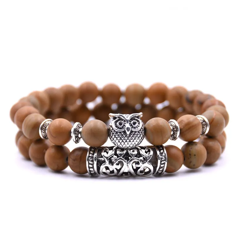 Natural Lava Stone Tibetan Healing 2-Piece Bracelet Set