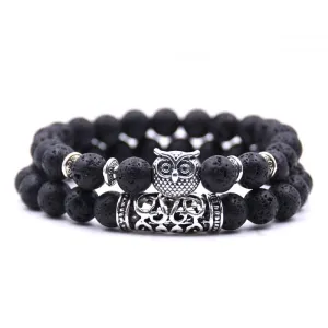 Natural Lava Stone Tibetan Healing 2-Piece Bracelet Set