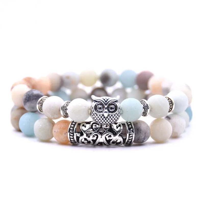 Natural Lava Stone Tibetan Healing 2-Piece Bracelet Set