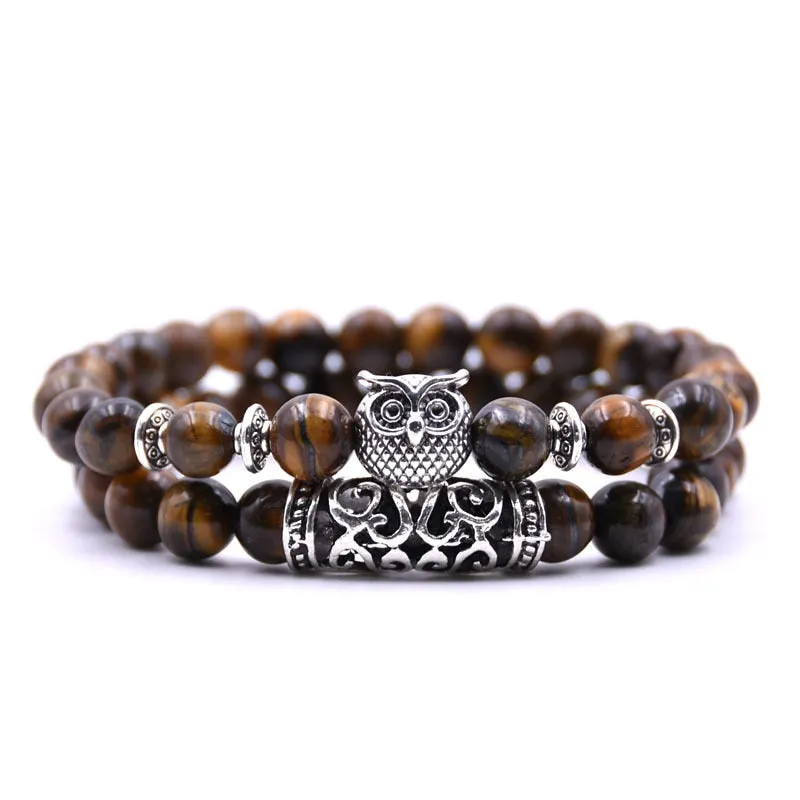 Natural Lava Stone Tibetan Healing 2-Piece Bracelet Set