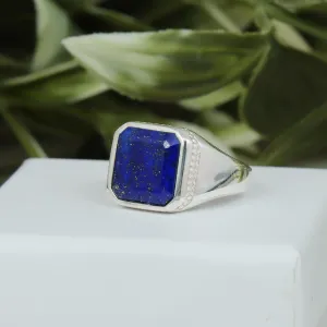 Natural Mens Lapis Lazuli Ring 925 Sterling Silver Lapis Lazuli Mens Ring Handmade Gemstone Rings Gift For Him Promise Ring for men