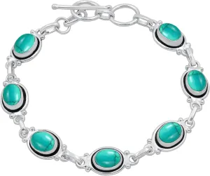 Natural Oval Gemstones Sterling Silver Plated Link Bracelet - Handmade Birthstone Vintage Style Adjustable Bracelets - Women's Jewelry Gift for Mom Wife Sister Grandmother