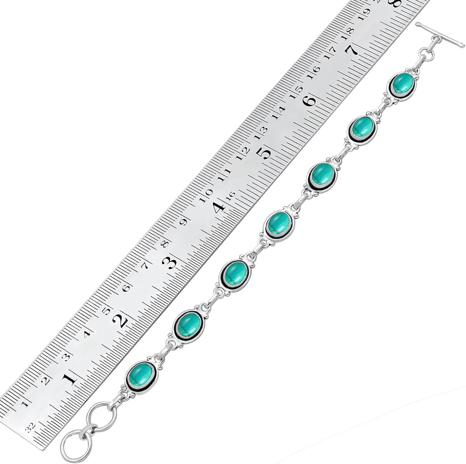 Natural Oval Gemstones Sterling Silver Plated Link Bracelet - Handmade Birthstone Vintage Style Adjustable Bracelets - Women's Jewelry Gift for Mom Wife Sister Grandmother