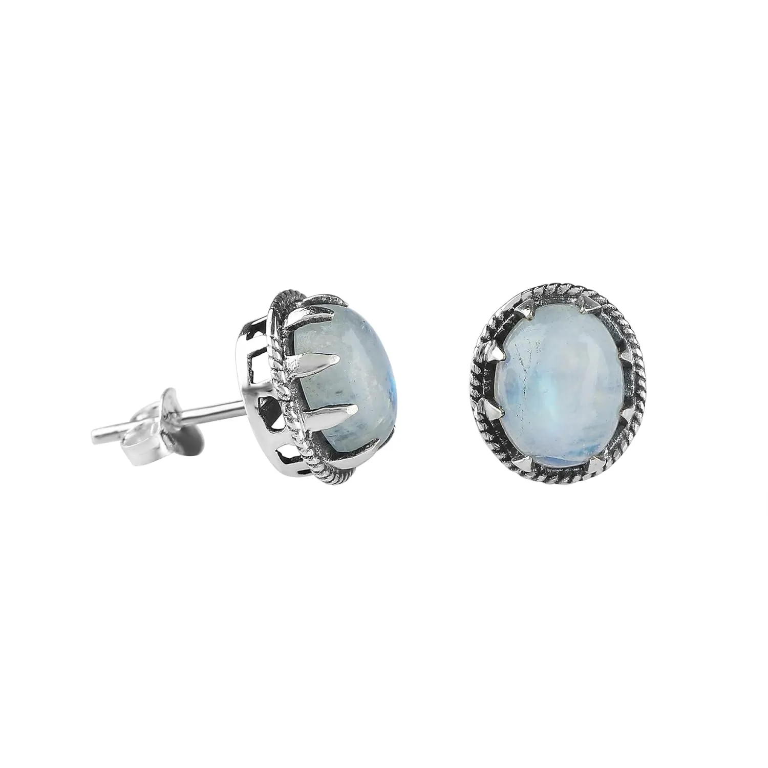 Natural Rainbow Moonstone Stud, 925 Sterling Silver Earrings, Gemstones Cabochon, Handmade, Women Jewelry, Chakra Healing Crystals, Gifts for Women & Girls