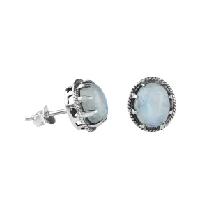 Natural Rainbow Moonstone Stud, 925 Sterling Silver Earrings, Gemstones Cabochon, Handmade, Women Jewelry, Chakra Healing Crystals, Gifts for Women & Girls