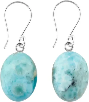 Natural Sky Blue Larimar Gemstone 925 Sterling Silver Dangle Earrings, Crystals Cabochon, Handmade Jewelry, Birthstone Earring Jewelry, Women Gift