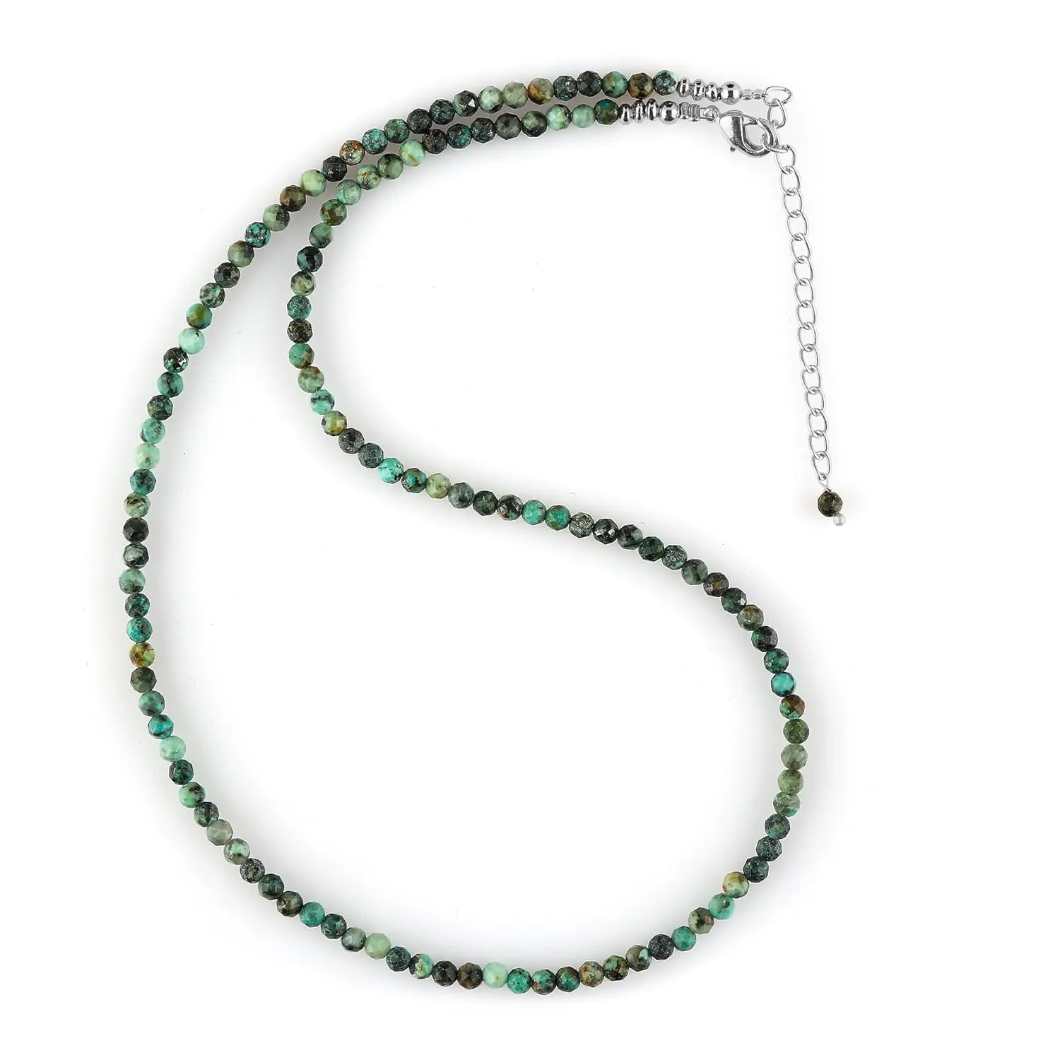Natural Tibetan Turquoise Gemstone Micro Faceted Round 3-3.5 mm Beads Dainty Choker Necklace Handmade Jewelry for Women Healing Chakra Silver Plated Chain, Christmas Gift (Tibetan Turquoise)