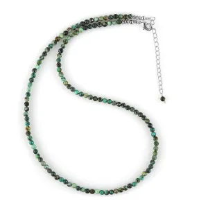 Natural Tibetan Turquoise Gemstone Micro Faceted Round 3-3.5 mm Beads Dainty Choker Necklace Handmade Jewelry for Women Healing Chakra Silver Plated Chain, Christmas Gift (Tibetan Turquoise)