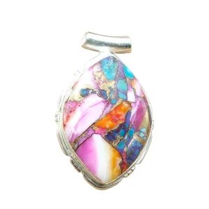 NaturalTop Quality Pink Orange Spiny Oyster Turquoise Gemstone 925 Sterling Silver Handmade Statement Pendant for Women Gift for Her