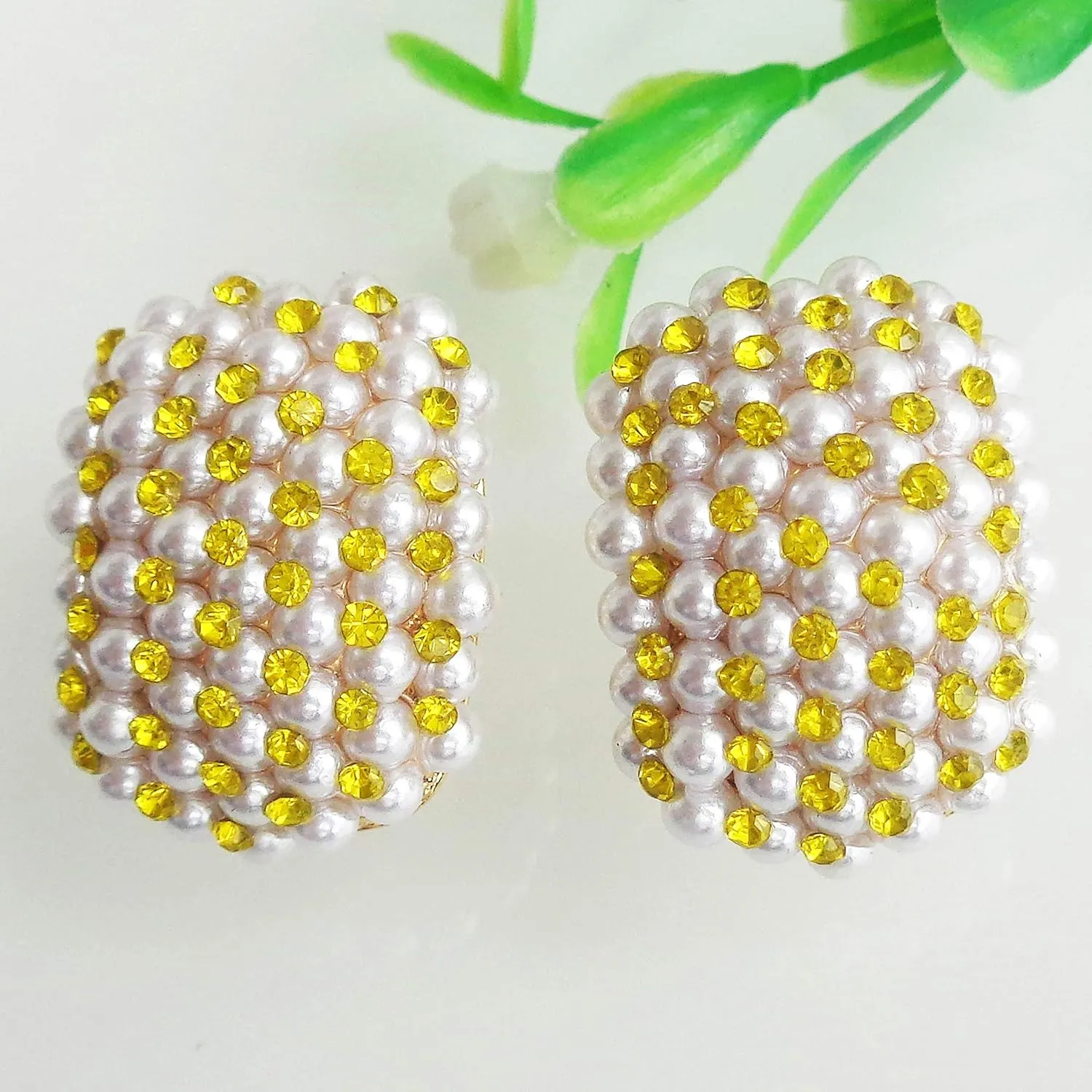 Navachi 18k Gold Plated Colorful Crystal Little Pearl Omega Back Earrings