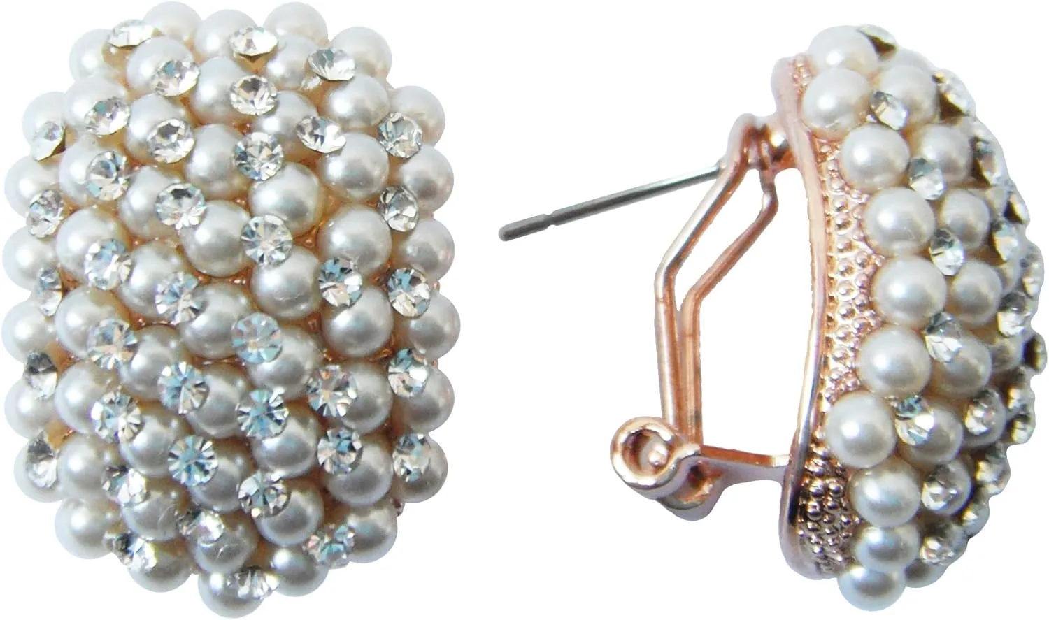 Navachi 18k Gold Plated Colorful Crystal Little Pearl Omega Back Earrings