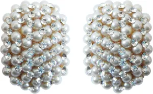Navachi 18k Gold Plated Colorful Crystal Little Pearl Omega Back Earrings