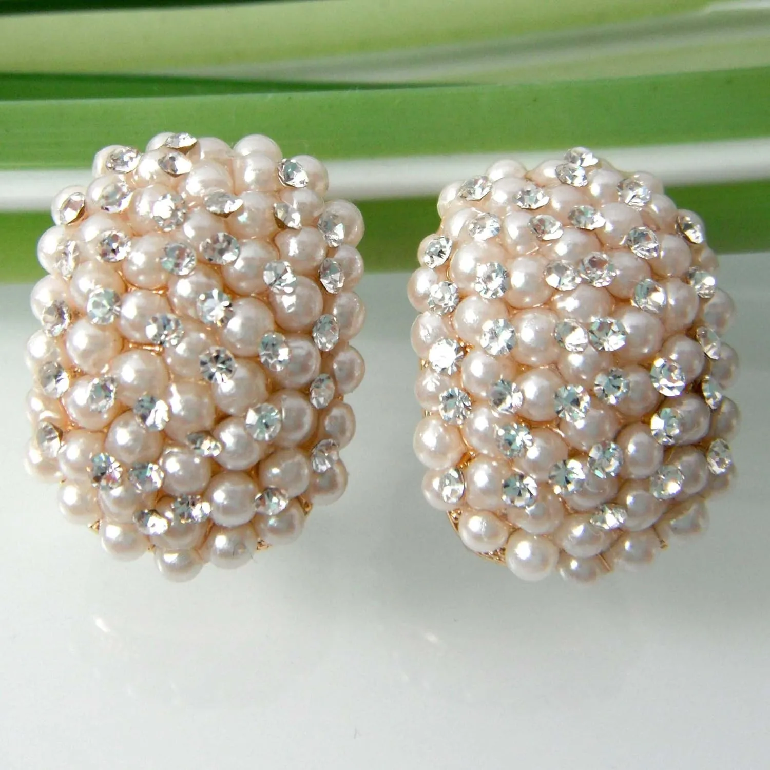 Navachi 18k Gold Plated Colorful Crystal Little Pearl Omega Back Earrings