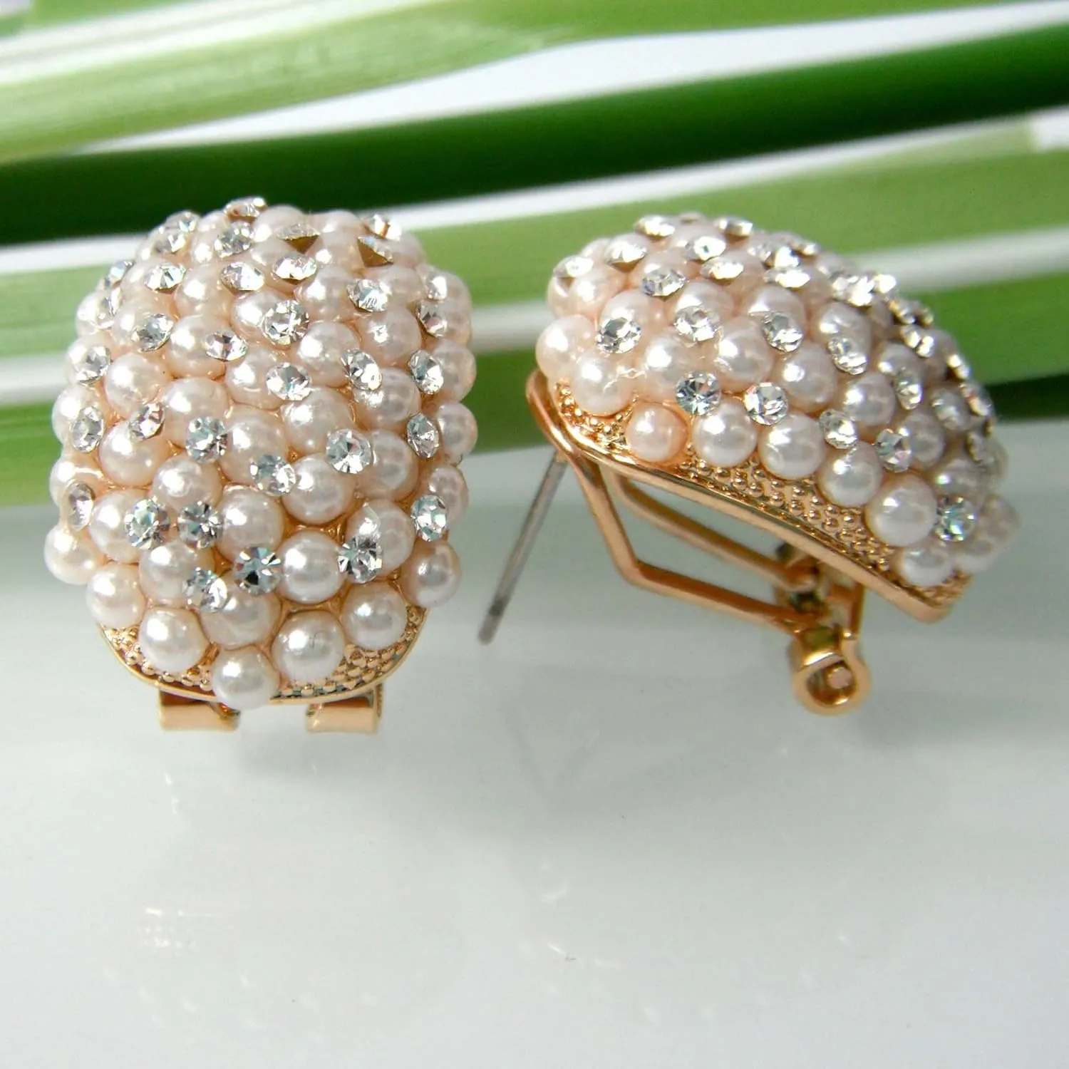 Navachi 18k Gold Plated Colorful Crystal Little Pearl Omega Back Earrings