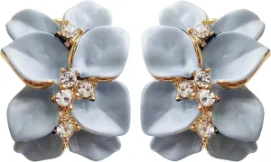 Navachi 18k Gold Plated White Crystal colorful Enamel Leaves Flower Omega Back Earrings