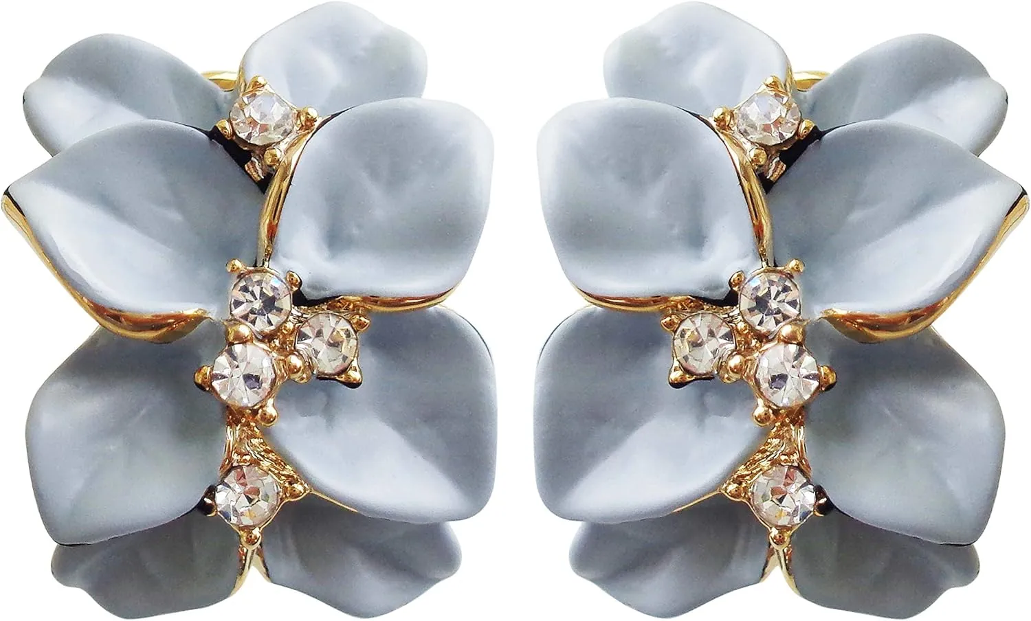 Navachi 18k Gold Plated White Crystal colorful Enamel Leaves Flower Omega Back Earrings