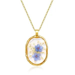 Necklace Forget Me Not Jewelry - Handmade Pressed Flower Necklaces - Forget-Me-Not Flowers Symbolize True Love And Respect - Great Gift for Women - Rose Gold Pendant | 18