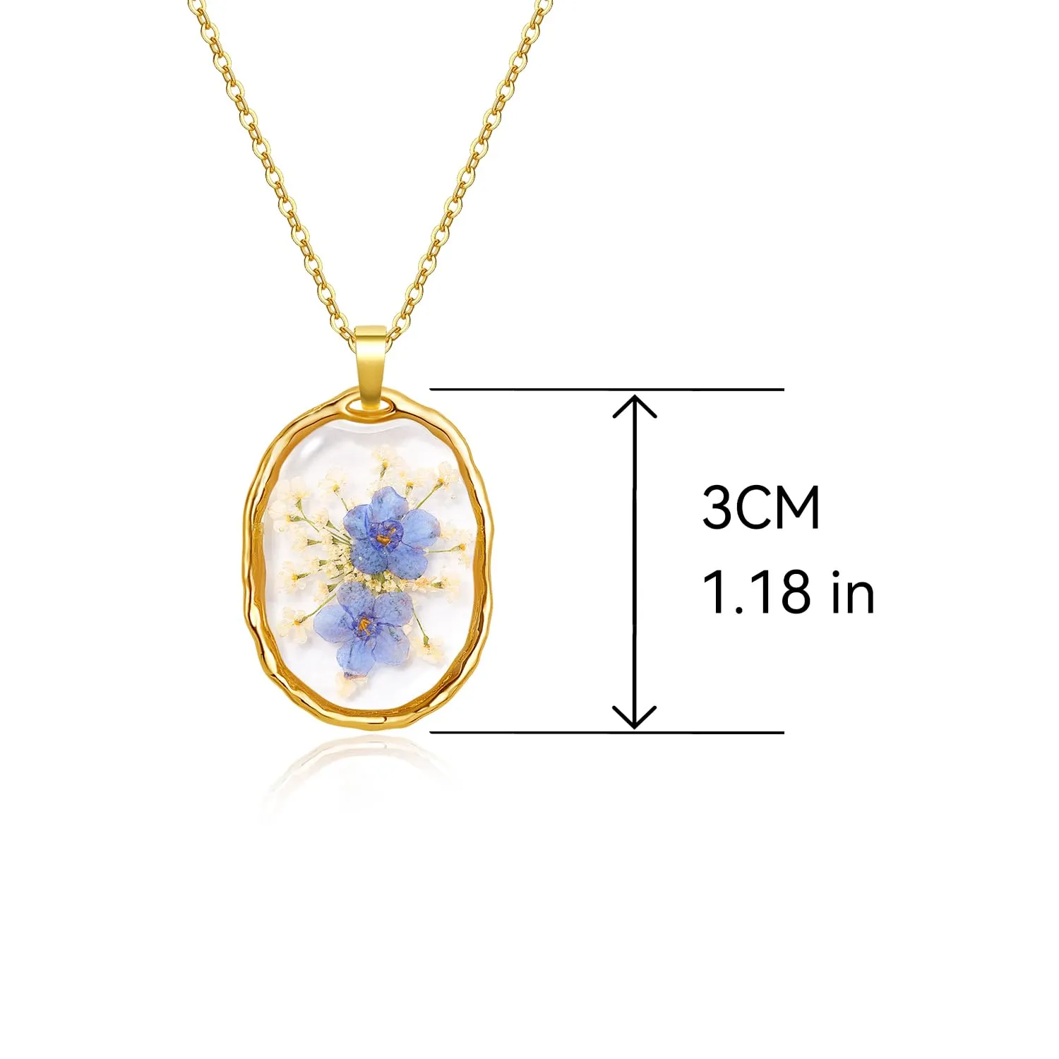 Necklace Forget Me Not Jewelry - Handmade Pressed Flower Necklaces - Forget-Me-Not Flowers Symbolize True Love And Respect - Great Gift for Women - Rose Gold Pendant | 18